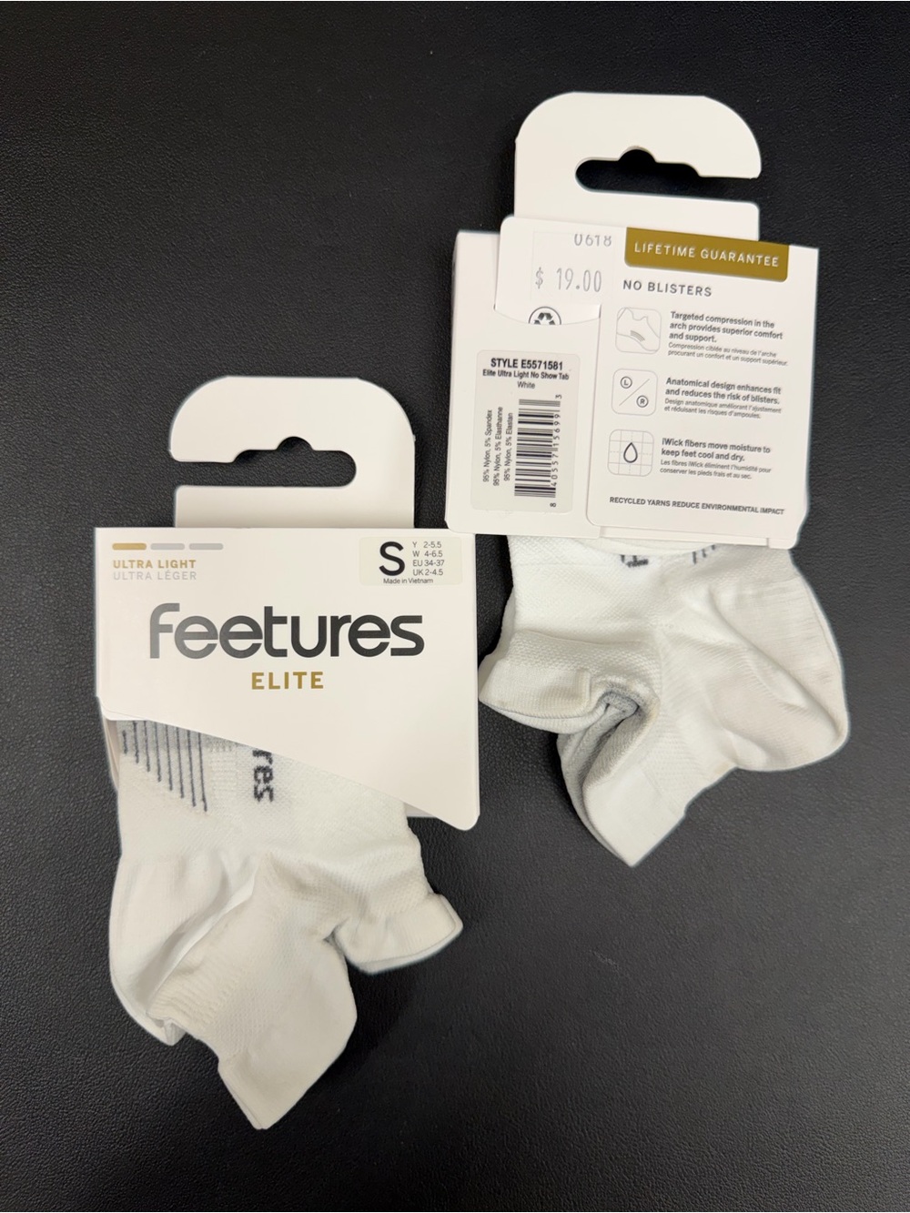 Feetures Elite Ultra-Light No-Show Socks - White